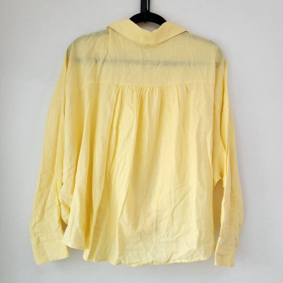 YFB Young Fabulous & Broke Linen Blend Butter Yellow Blouse Top Shirt Women's M - Picture 2 of 5